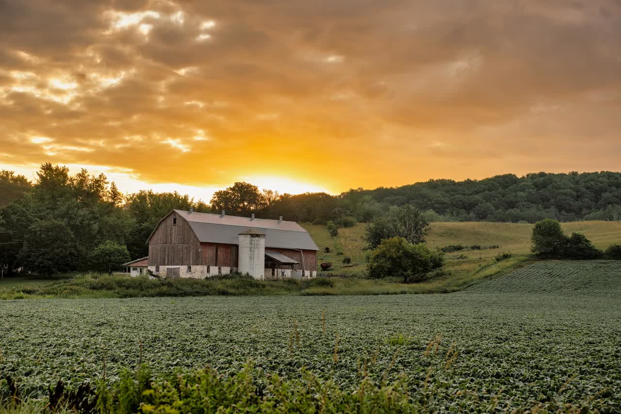 A barn at sunset